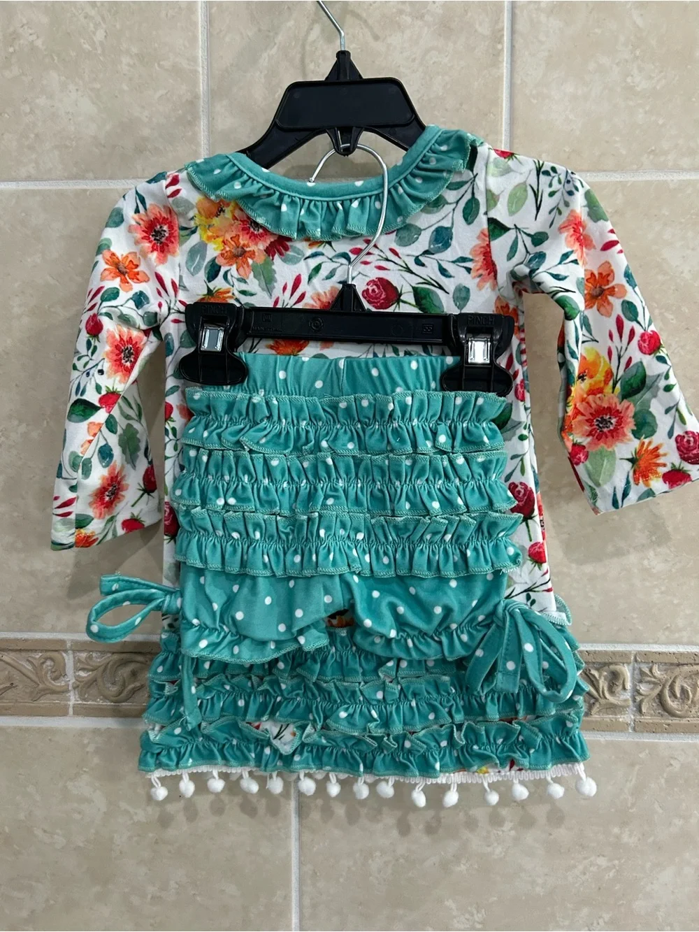 Sugar Bee Floral Pompom Outfit Ruffle Bloomers